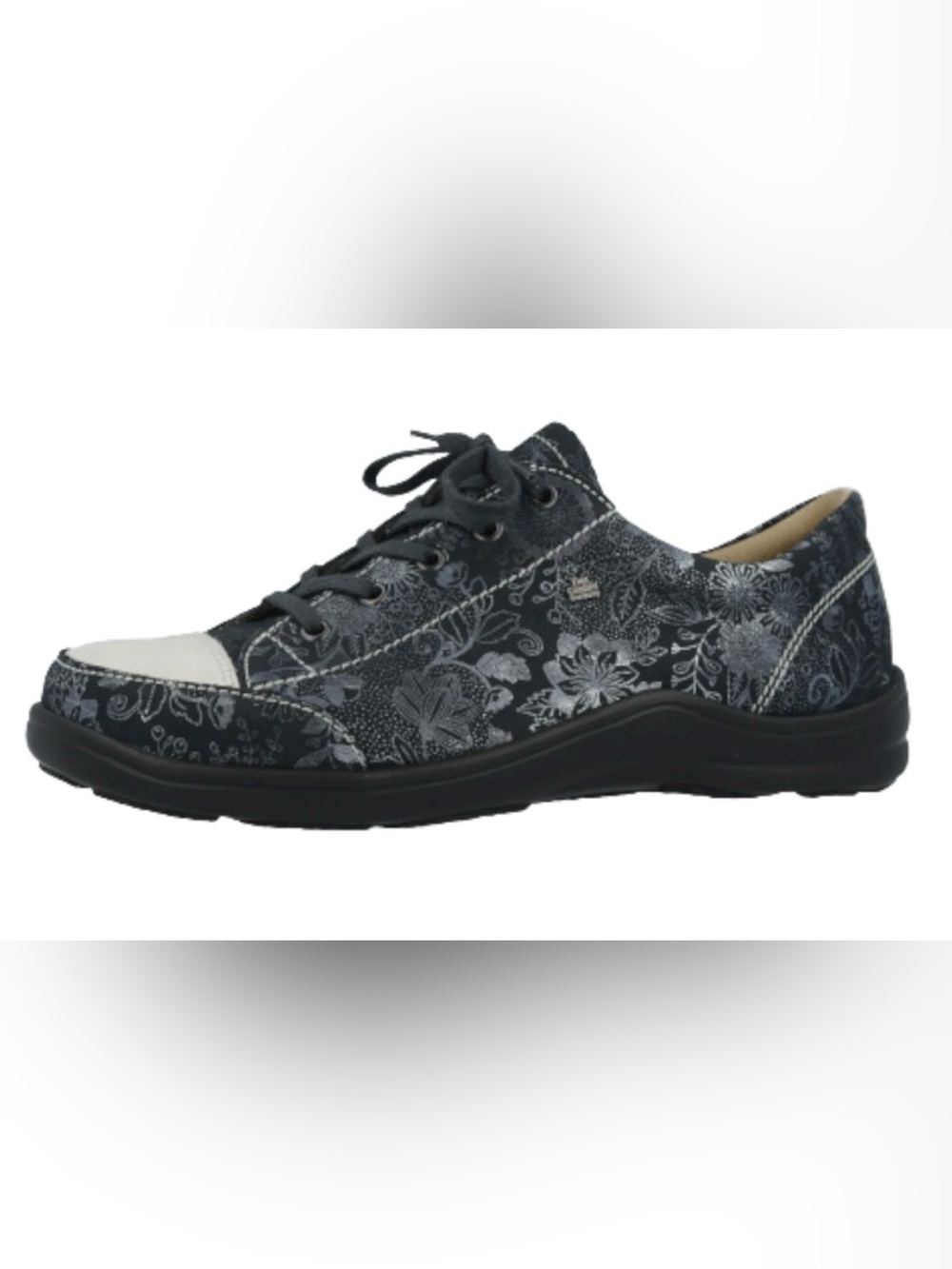 Finn Comfort Women's Black Floral Lace-Up Sneakers with Contrasting Toe Germany